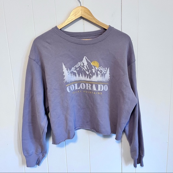 Hollister Sweaters - Hollister Colorado Rocky Mountains Graphic Distressed Cropped Crewneck Large